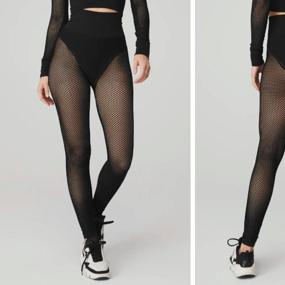 ALO YOGA HIGH WAIST SEAMLESS OPEN AIR LEGGING COLOR BLACK SIZE SMALL